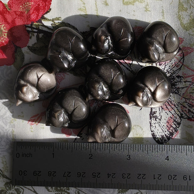Silver Sheen Obsidian Cat - One Individual Cat Carving