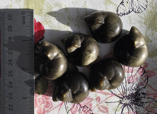 Gold Sheen Obsidian Cat- One Individual Cat Carving