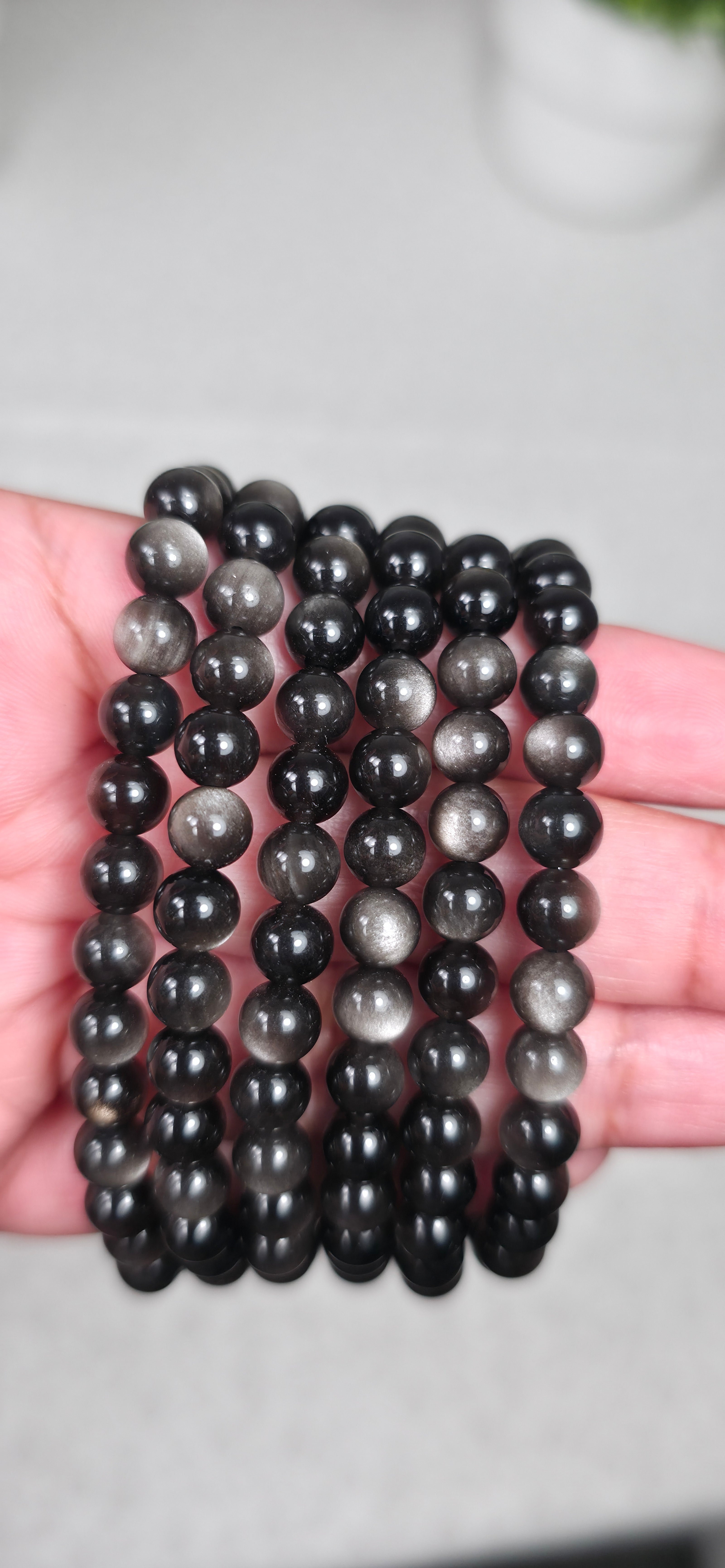 Silver Sheen Obsidian Bracelet - One Individual Bracelet - Wrist Size Approximately 6.5 in. - 6mm Beads