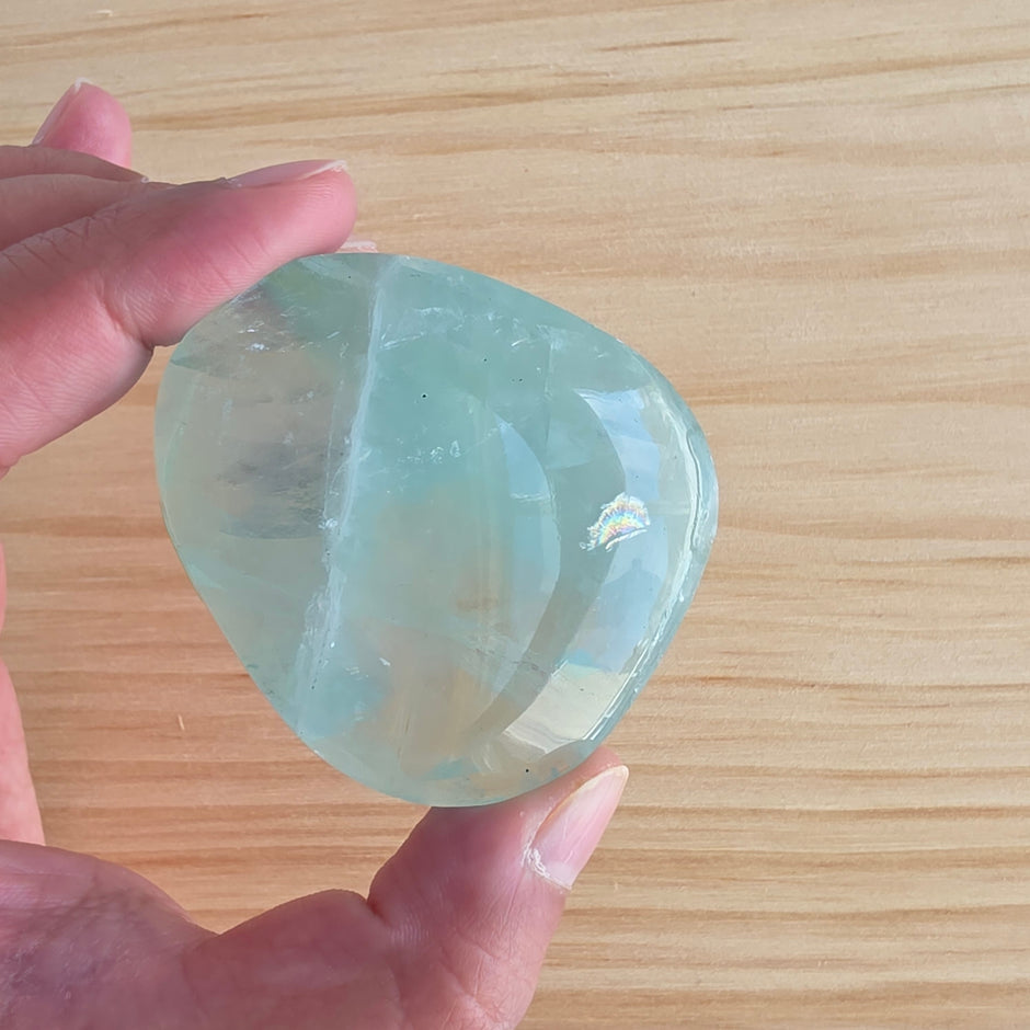 Seafoam Fluorite Palm Stone | Option Q