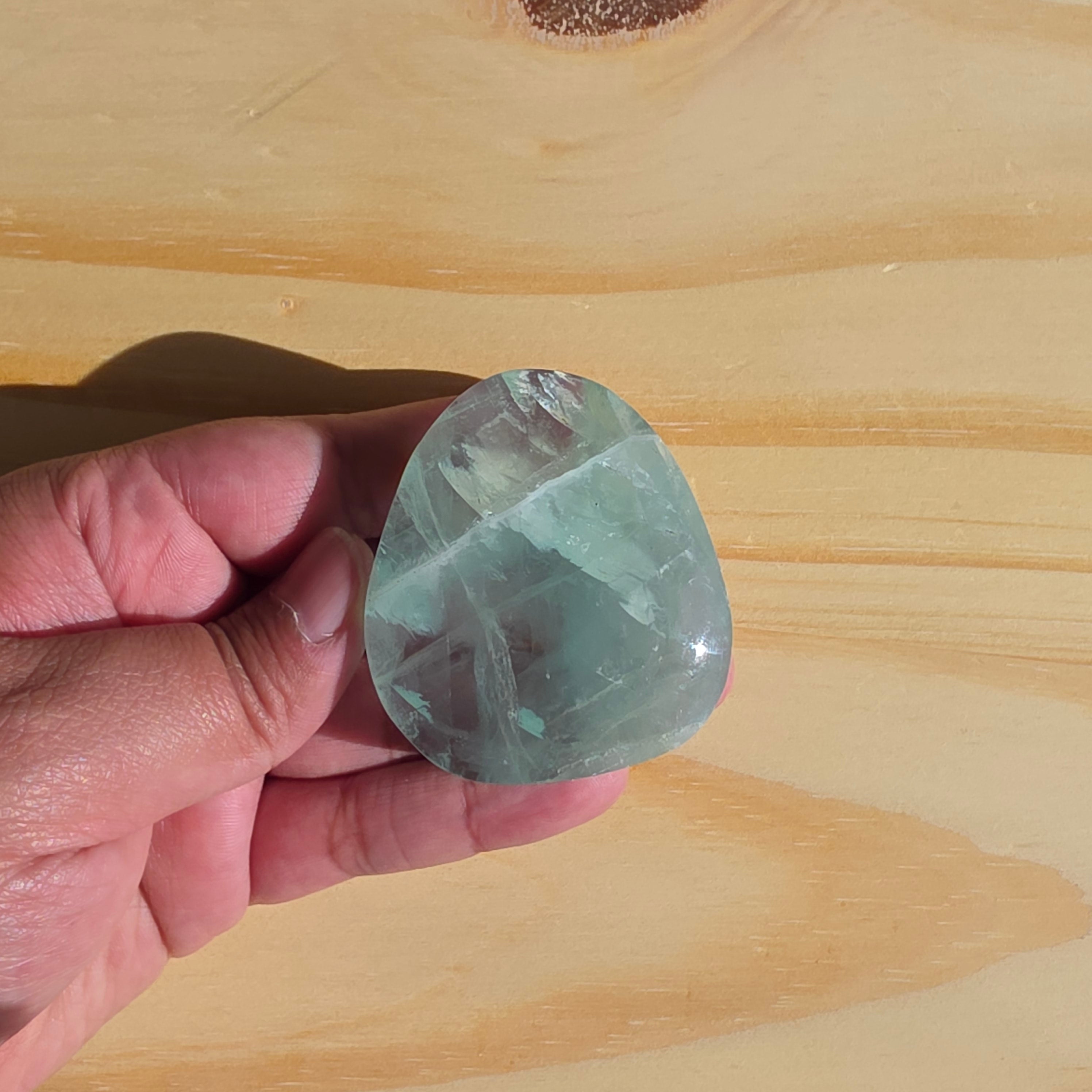 Seafoam Fluorite Palm Stone | Option Q