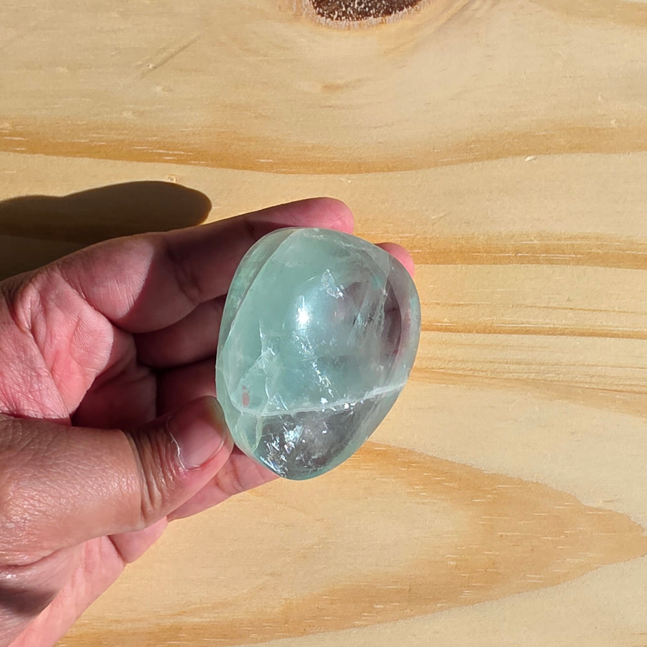 Seafoam Fluorite Palm Stone | Option Q