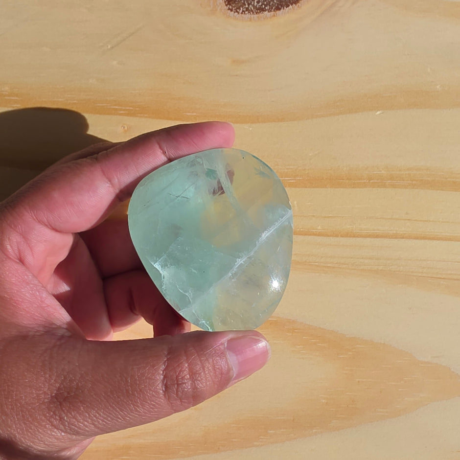 Seafoam Fluorite Palm Stone | Option Q