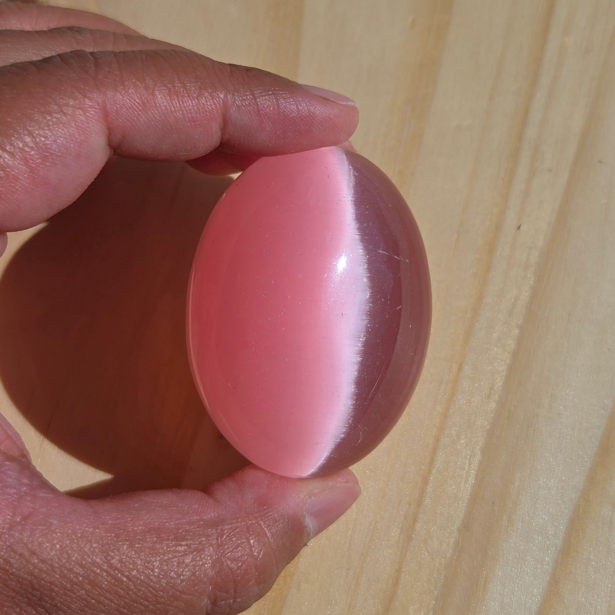 Pink Blossom Cat’s Eye Palmstone (Synthetic) | One Individual Palmstone