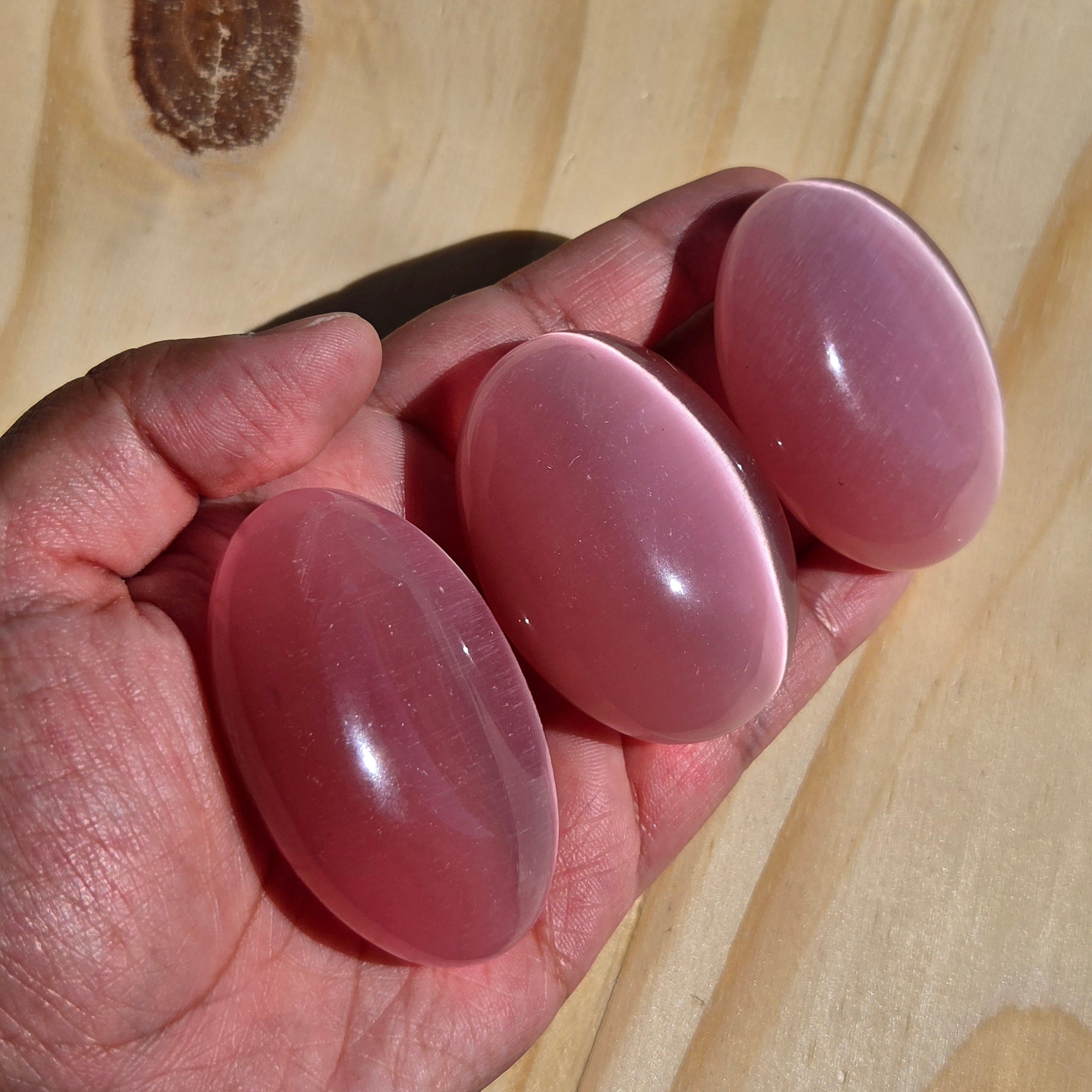 Pink Blossom Cat’s Eye Palmstone (Synthetic) | One Individual Palmstone