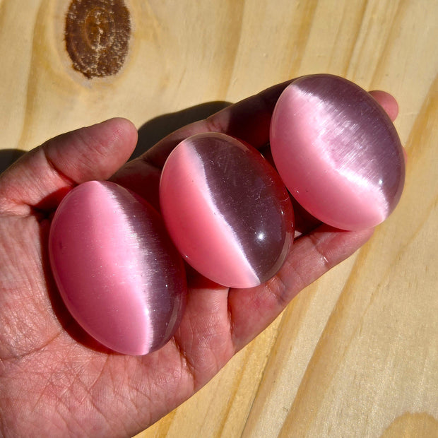 Pink Blossom Cat’s Eye Palmstone (Synthetic) | One Individual Palmstone