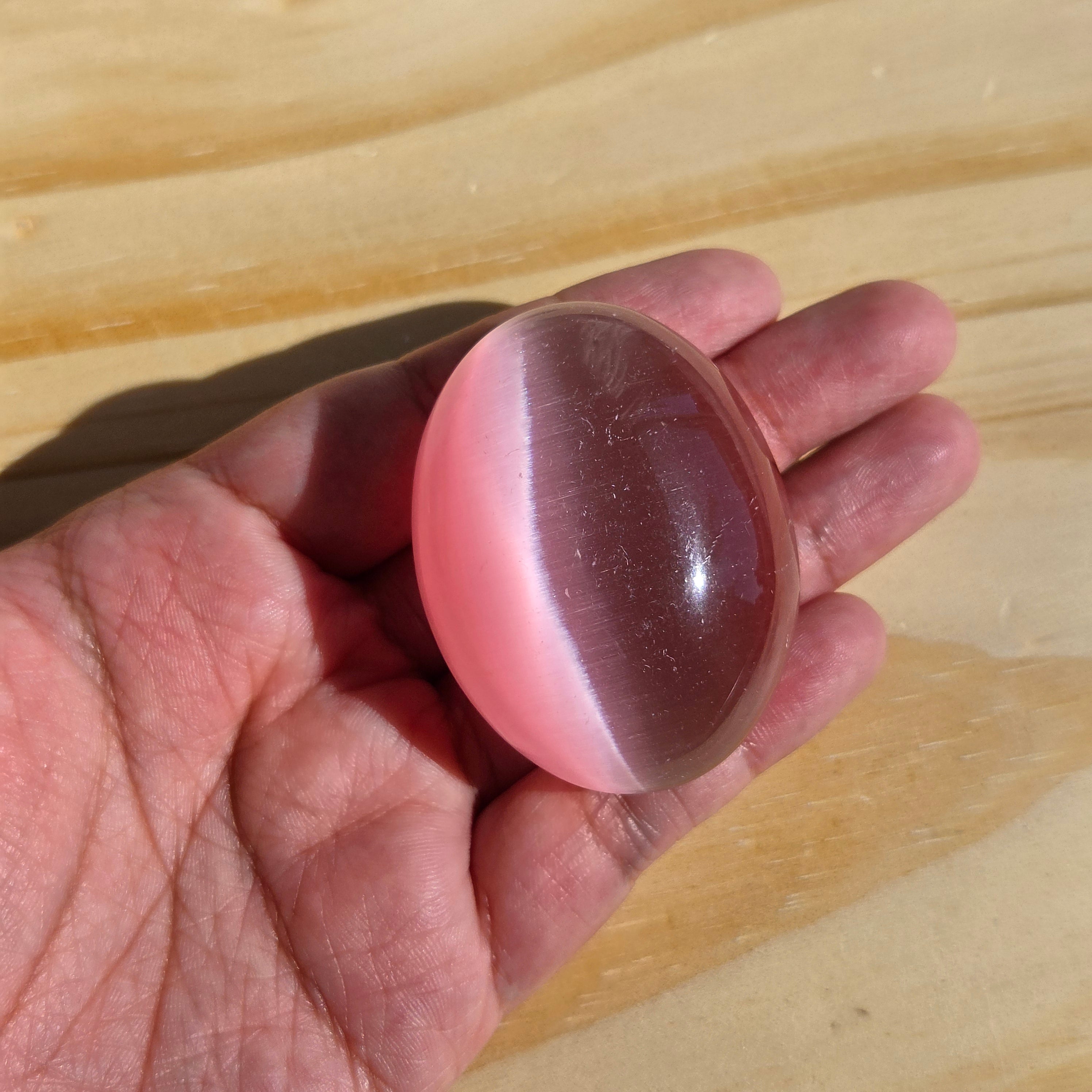 Pink Blossom Cat’s Eye Palmstone (Synthetic) | One Individual Palmstone