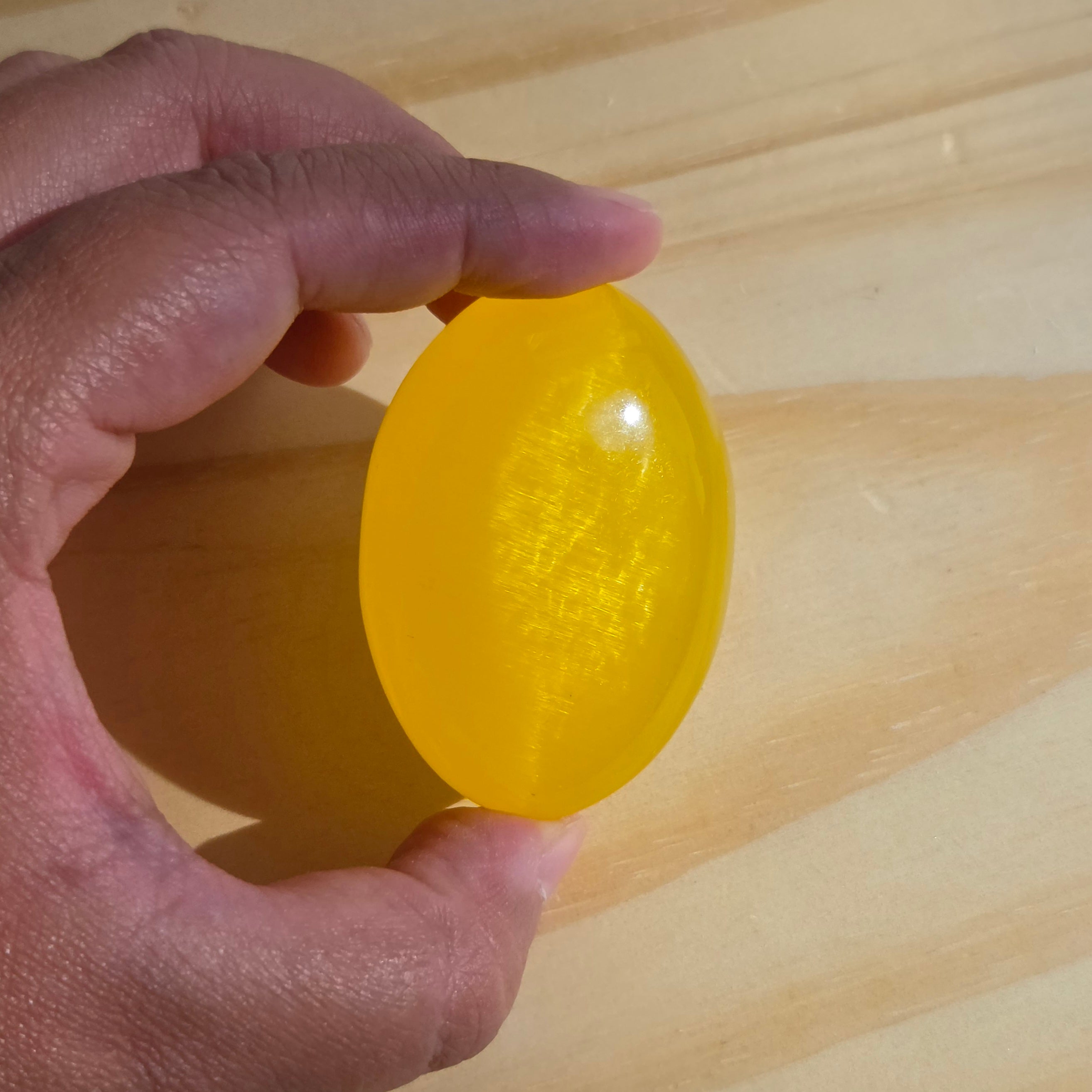 Lemon Drop Cat's Eye Palmstone (Synthetic) | One Individual Palmstone