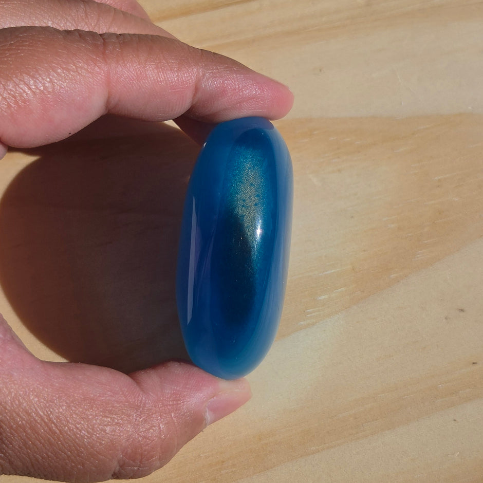 Blue Lagoon Cat's Eye Palmstone (Synthetic) | One Individual Palmstone
