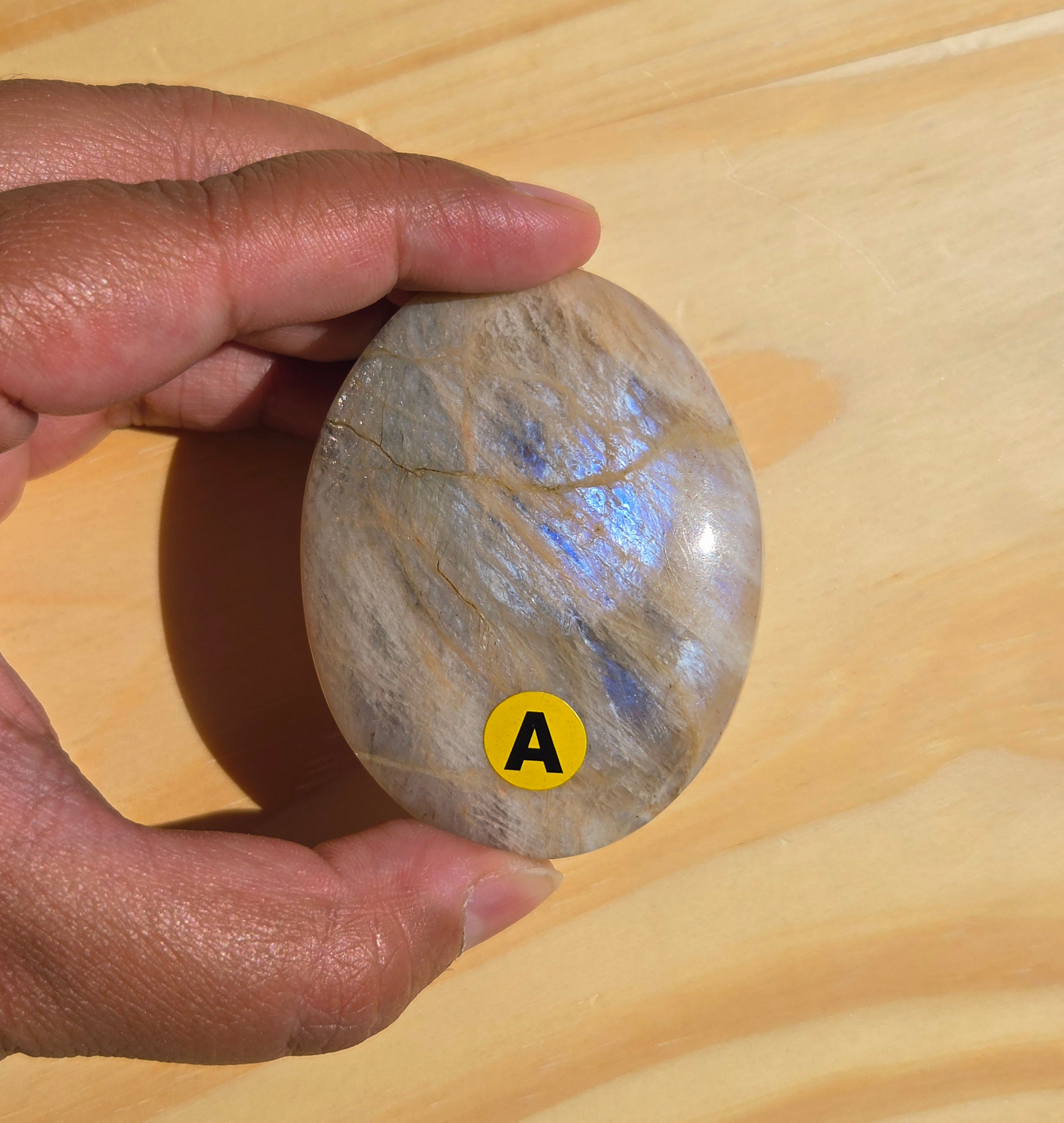 Grey Moonstone Palmstone with Blue Flash | Option A