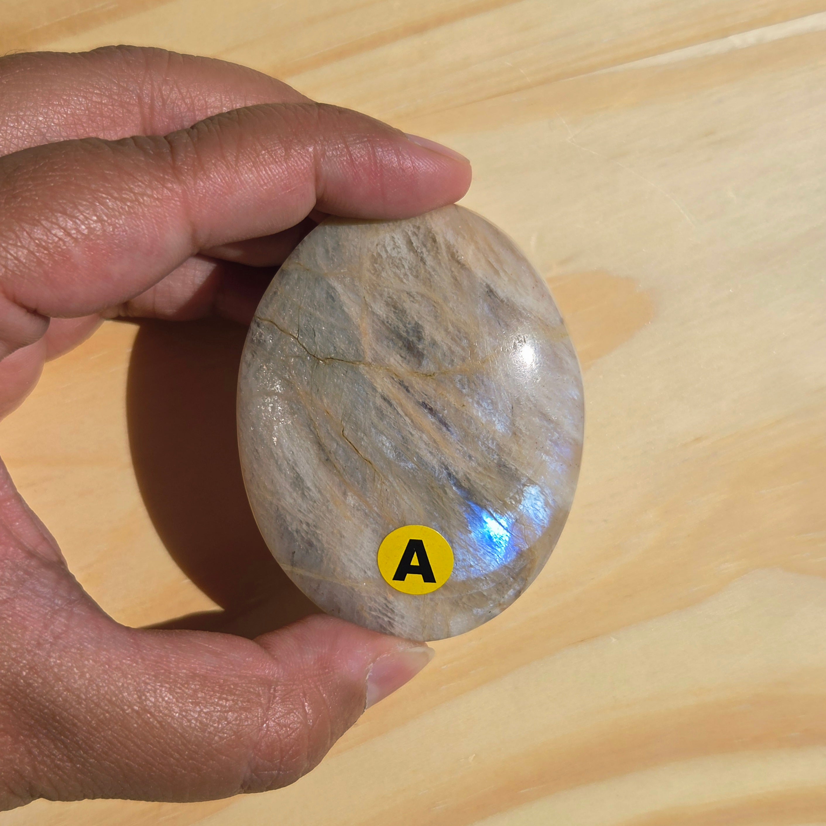 Grey Moonstone Palmstone with Blue Flash | Option A