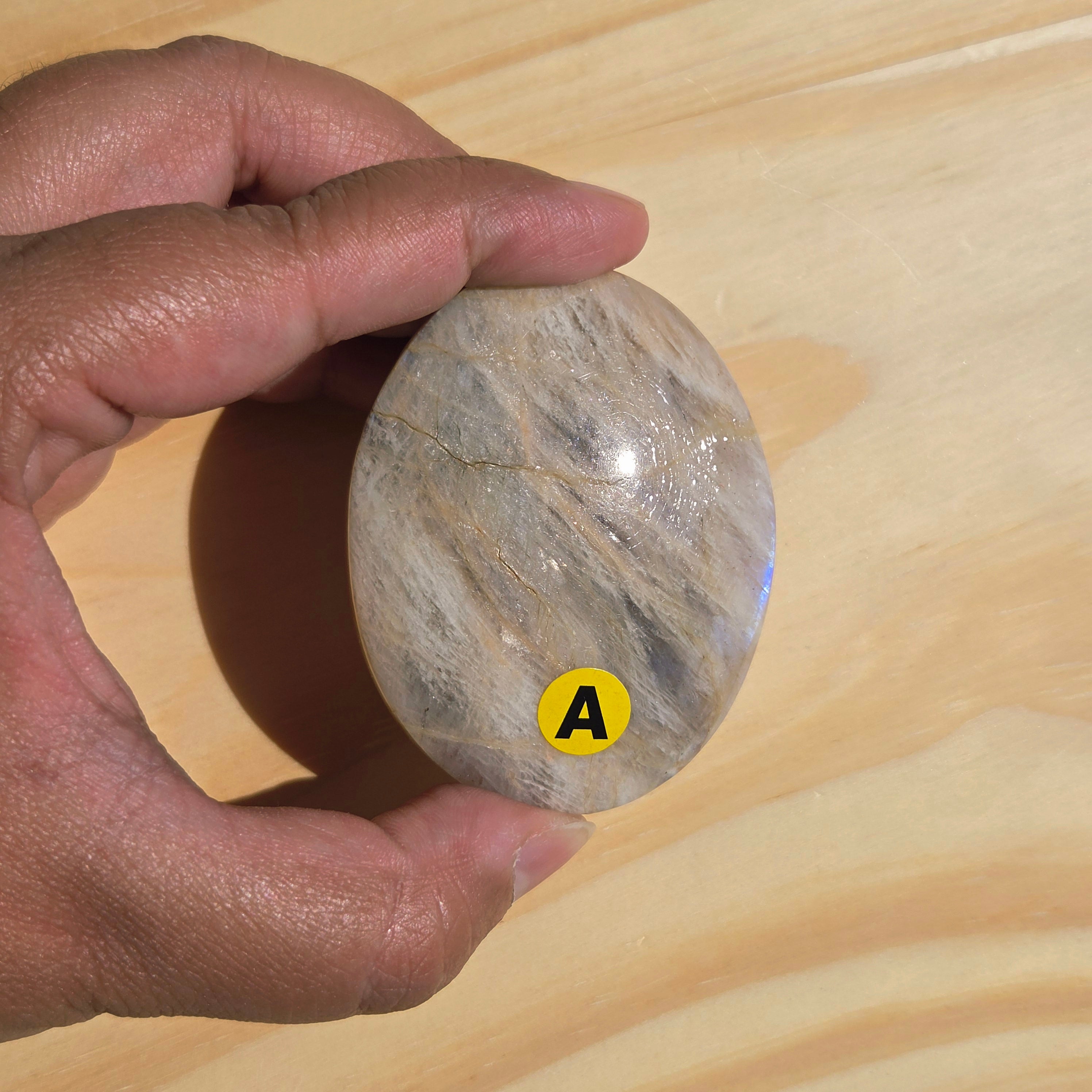 Grey Moonstone Palmstone with Blue Flash | Option A