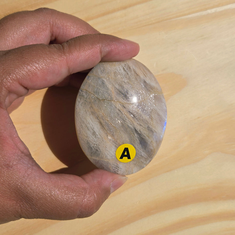 Grey Moonstone Palmstone with Blue Flash | Option A