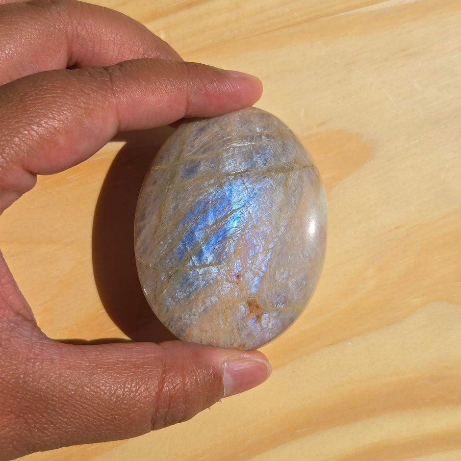 Grey Moonstone Palmstone with Blue Flash | Option A