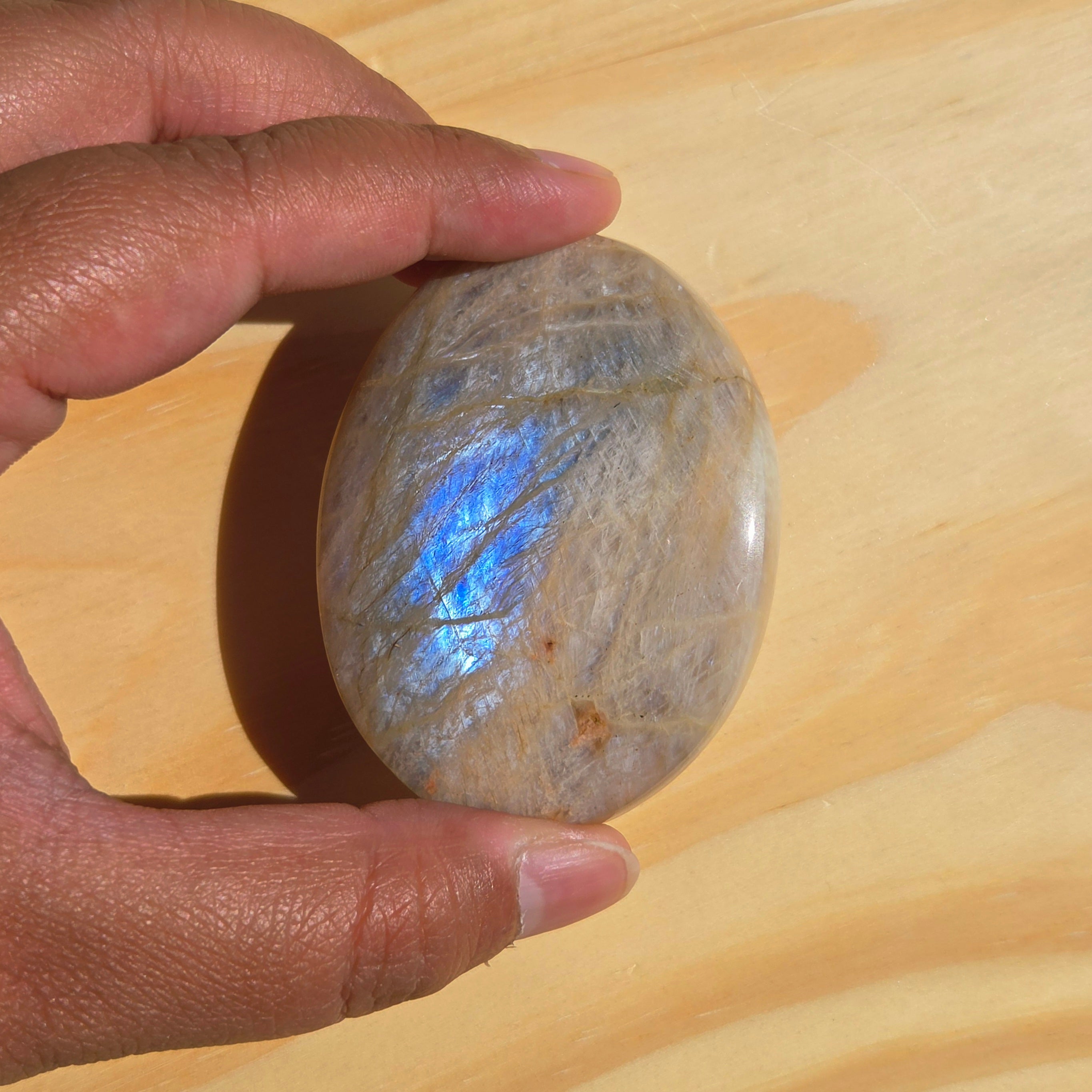 Grey Moonstone Palmstone with Blue Flash | Option A