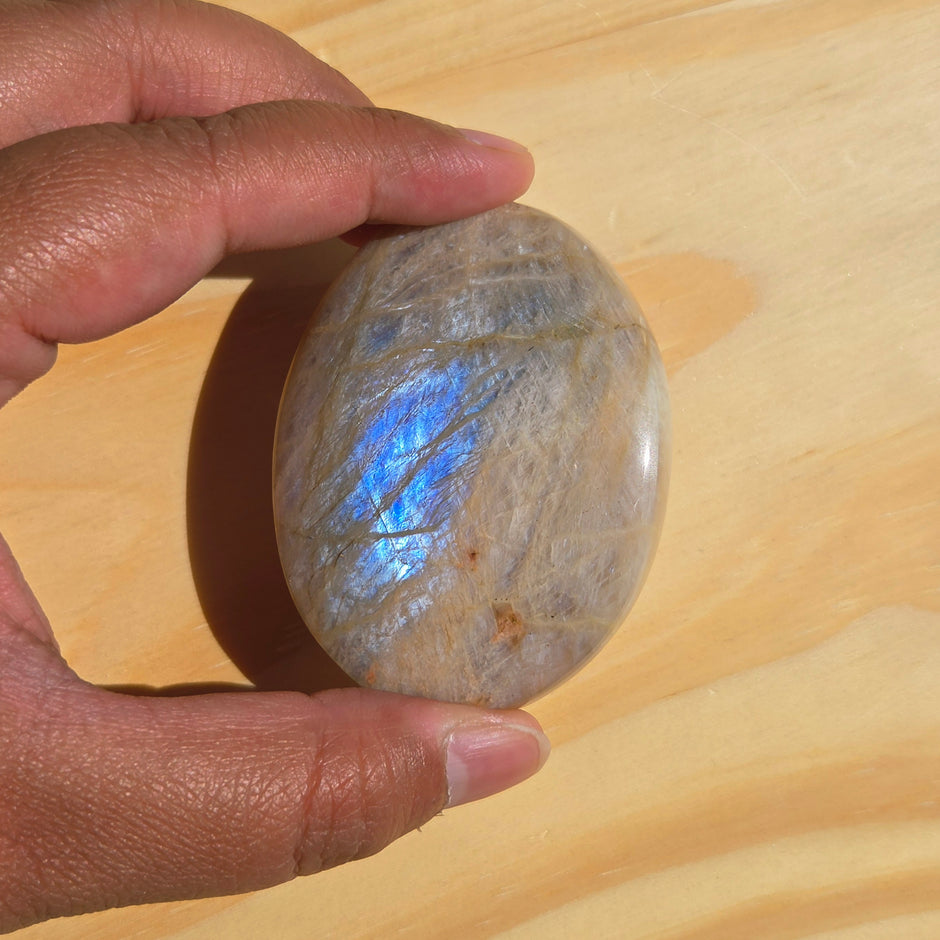 Grey Moonstone Palmstone with Blue Flash | Option A