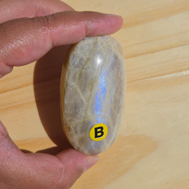 Grey Moonstone Palmstone with Blue Flash | Option B