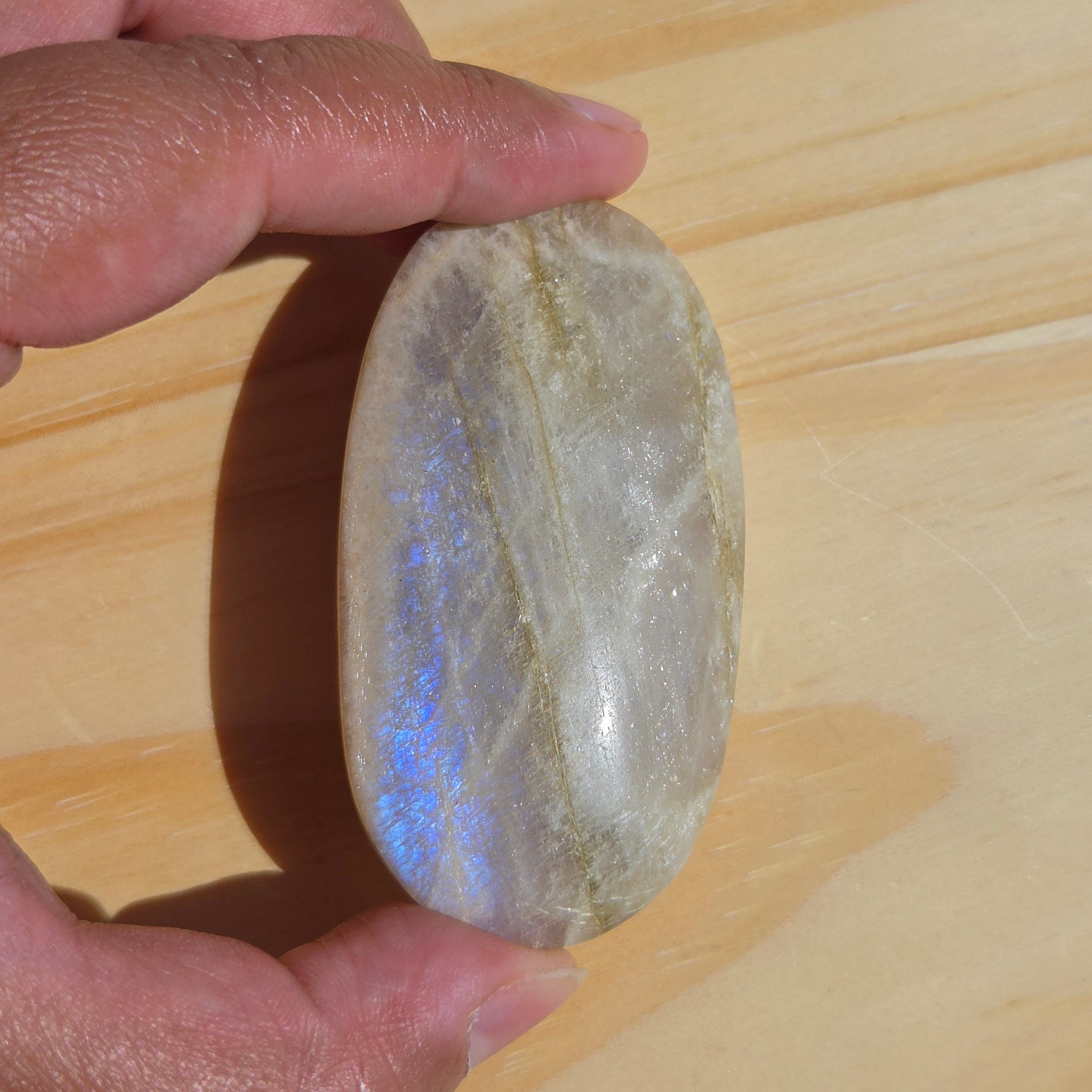 Grey Moonstone Palmstone with Blue Flash | Option B