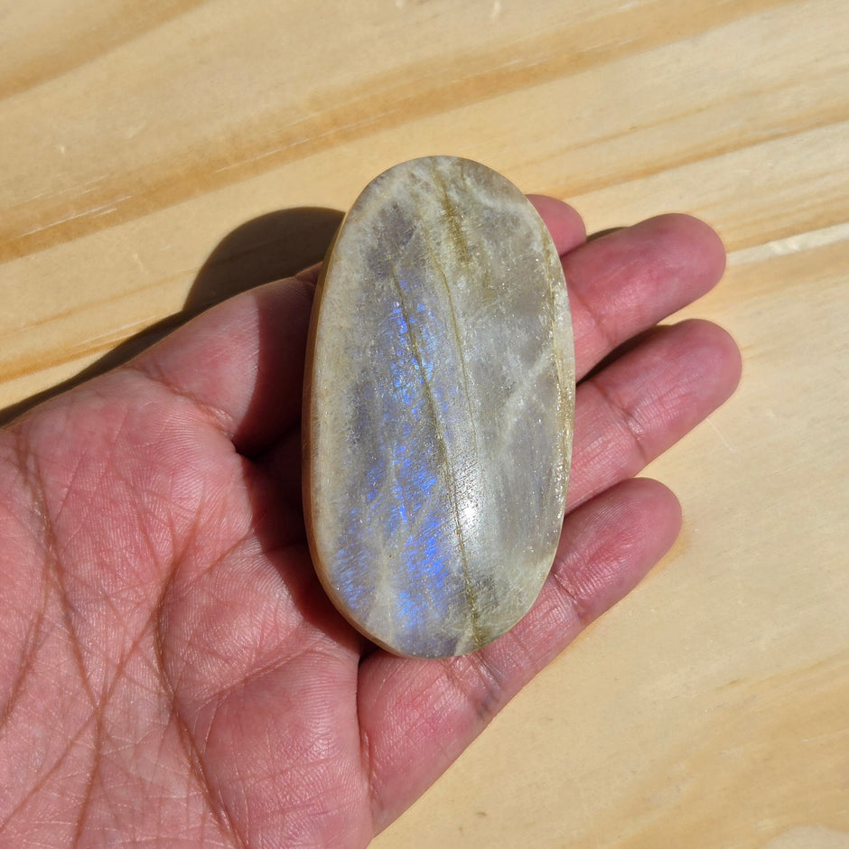 Grey Moonstone Palmstone with Blue Flash | Option B