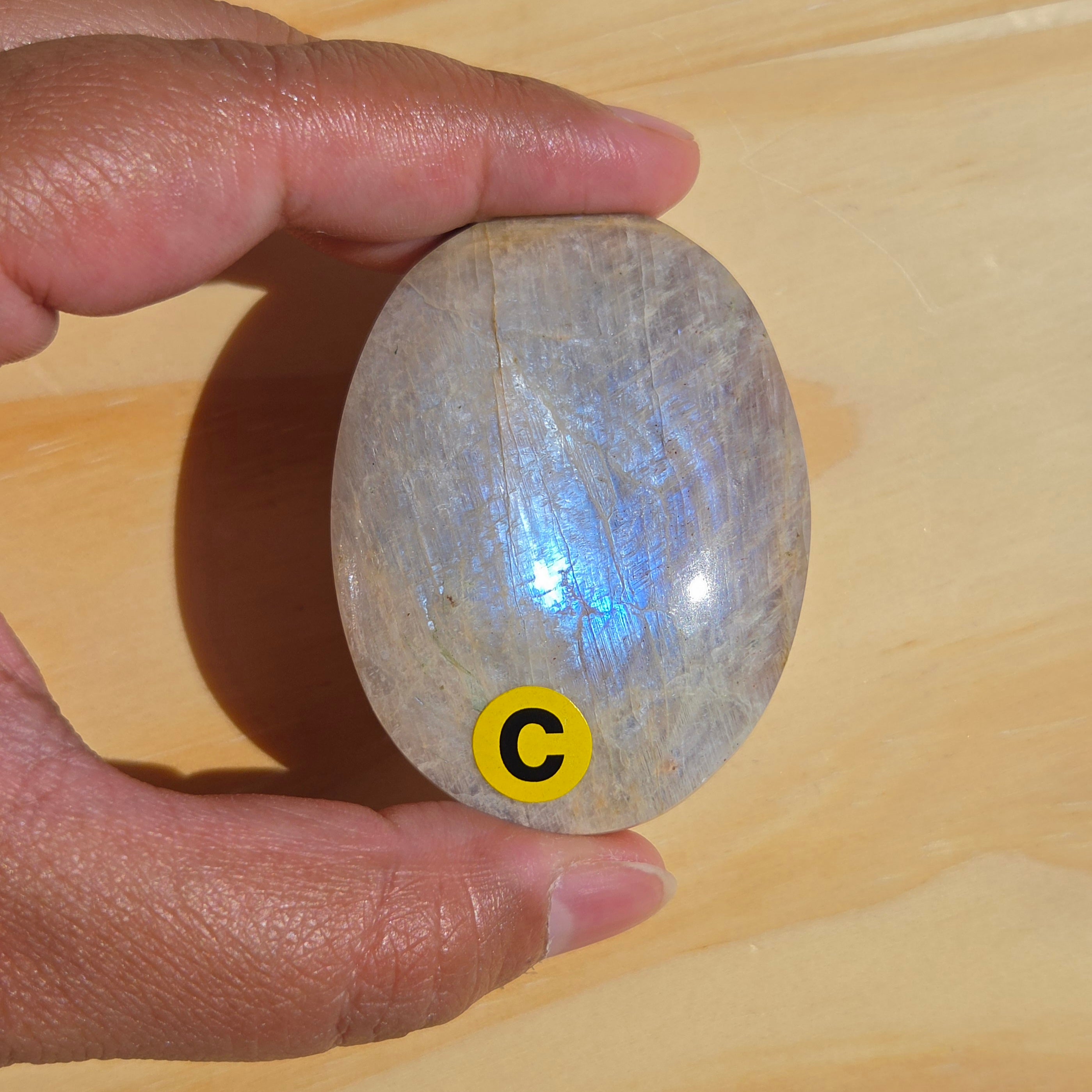 Grey Moonstone Palmstone with Blue Flash | Option C