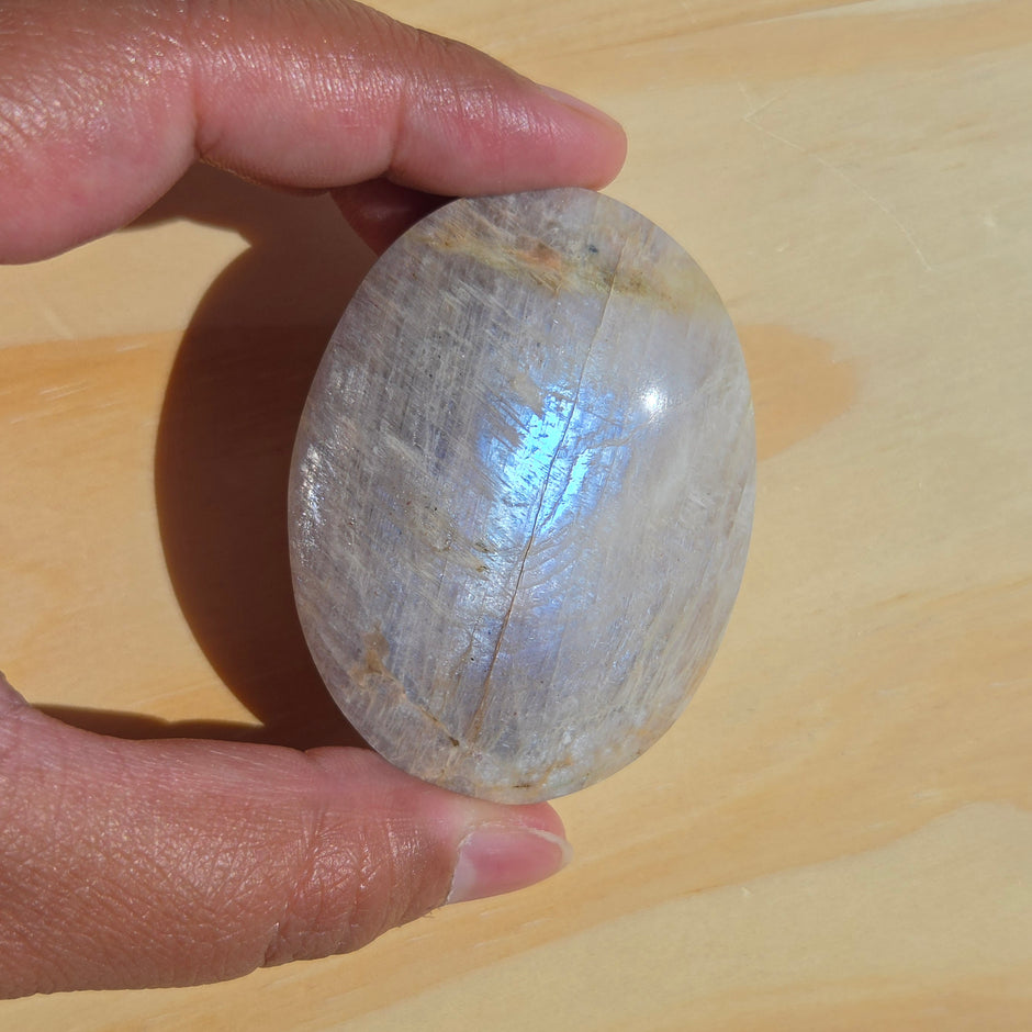 Grey Moonstone Palmstone with Blue Flash | Option C
