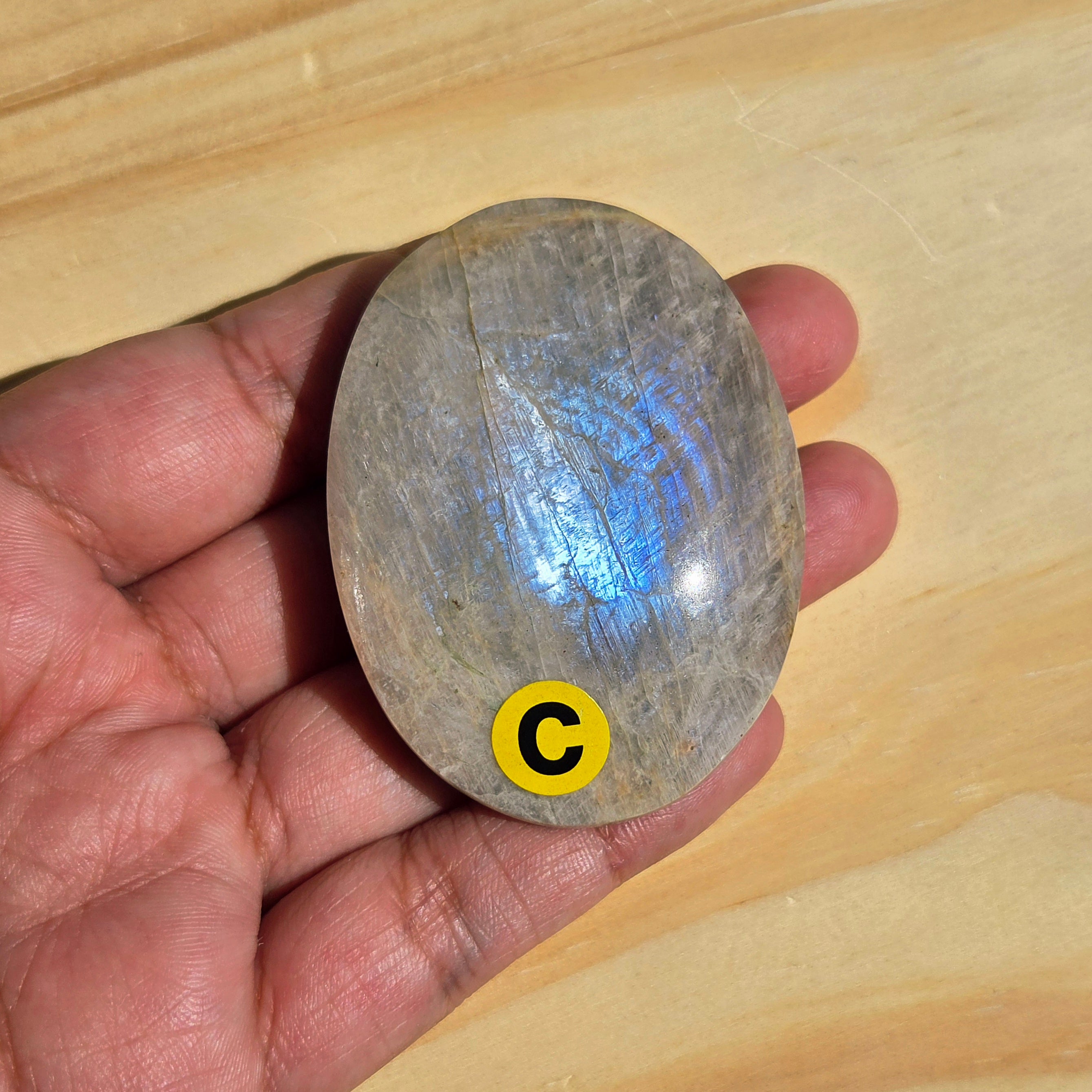 Grey Moonstone Palmstone with Blue Flash | Option C