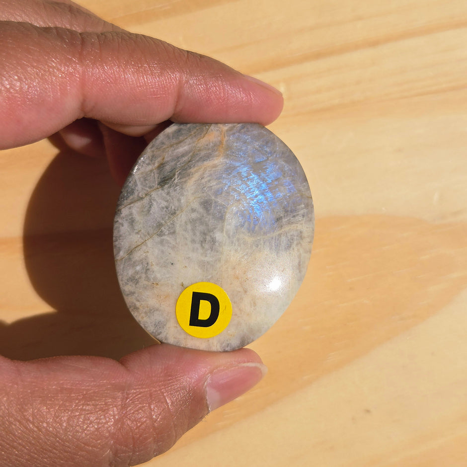 Grey Moonstone Palmstone with Blue Flash | Option D