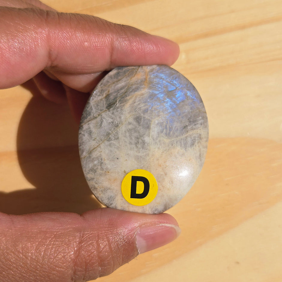 Grey Moonstone Palmstone with Blue Flash | Option D