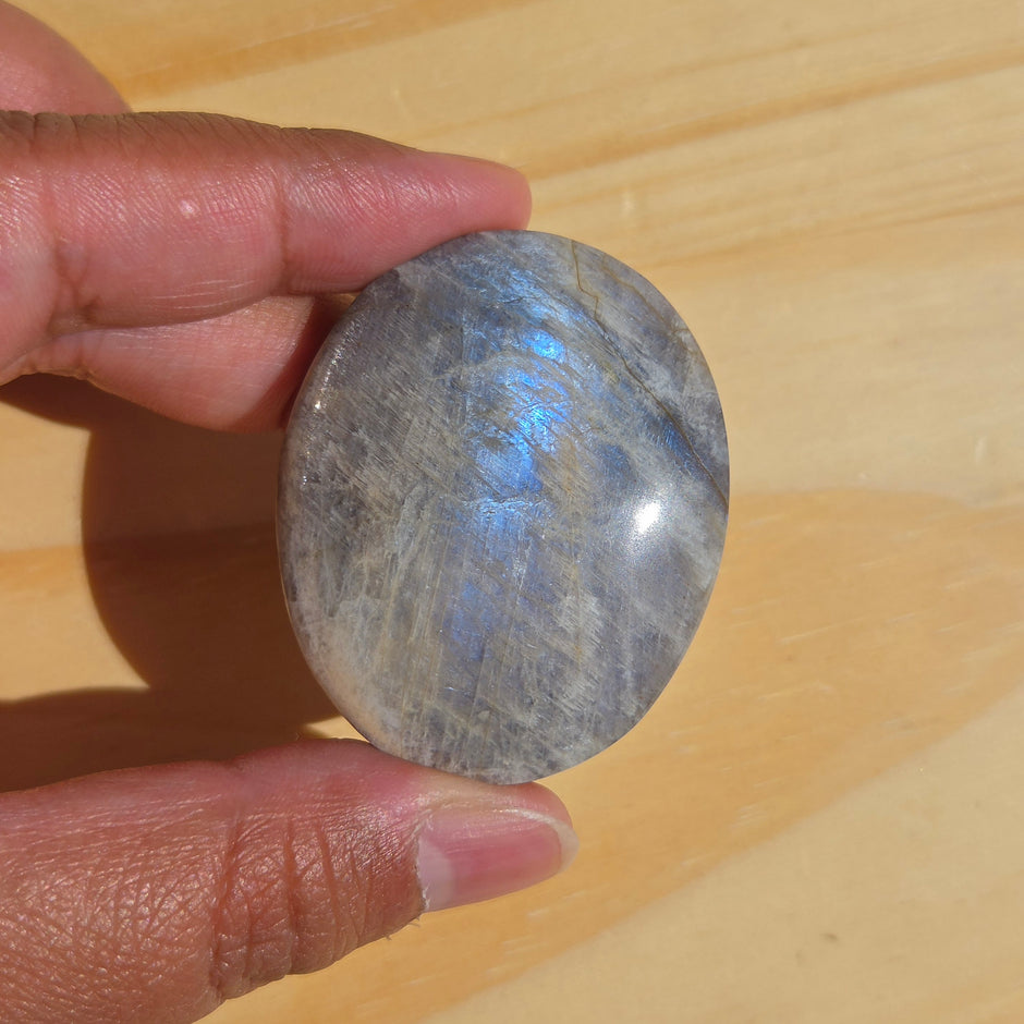 Grey Moonstone Palmstone with Blue Flash | Option D