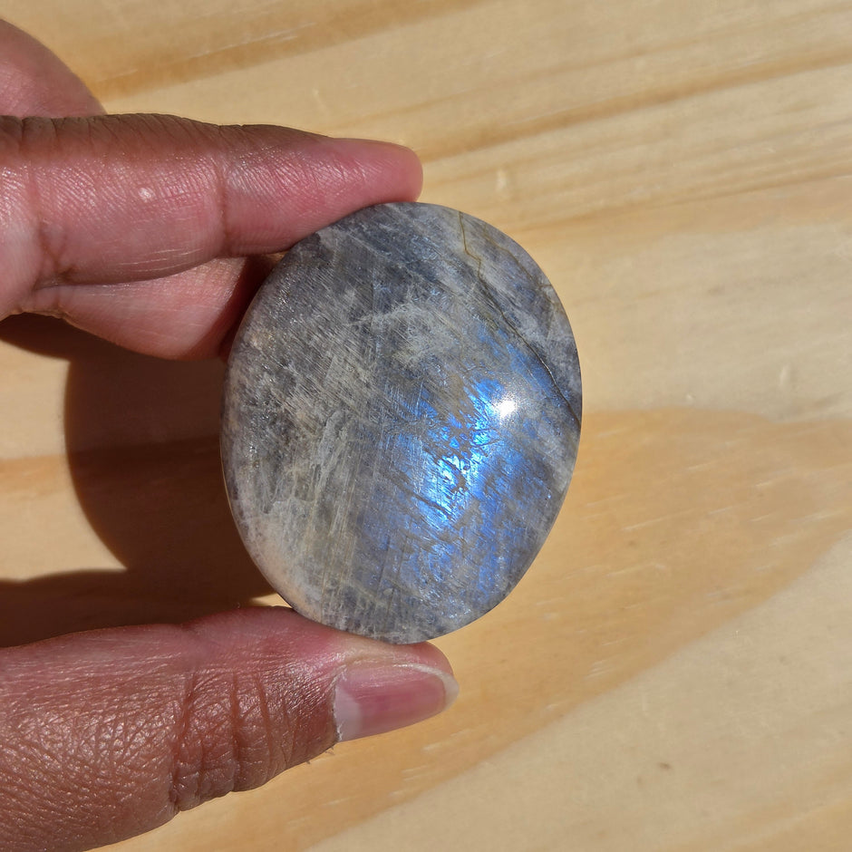Grey Moonstone Palmstone with Blue Flash | Option D