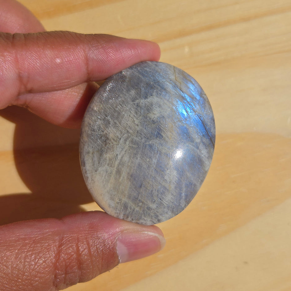 Grey Moonstone Palmstone with Blue Flash | Option D