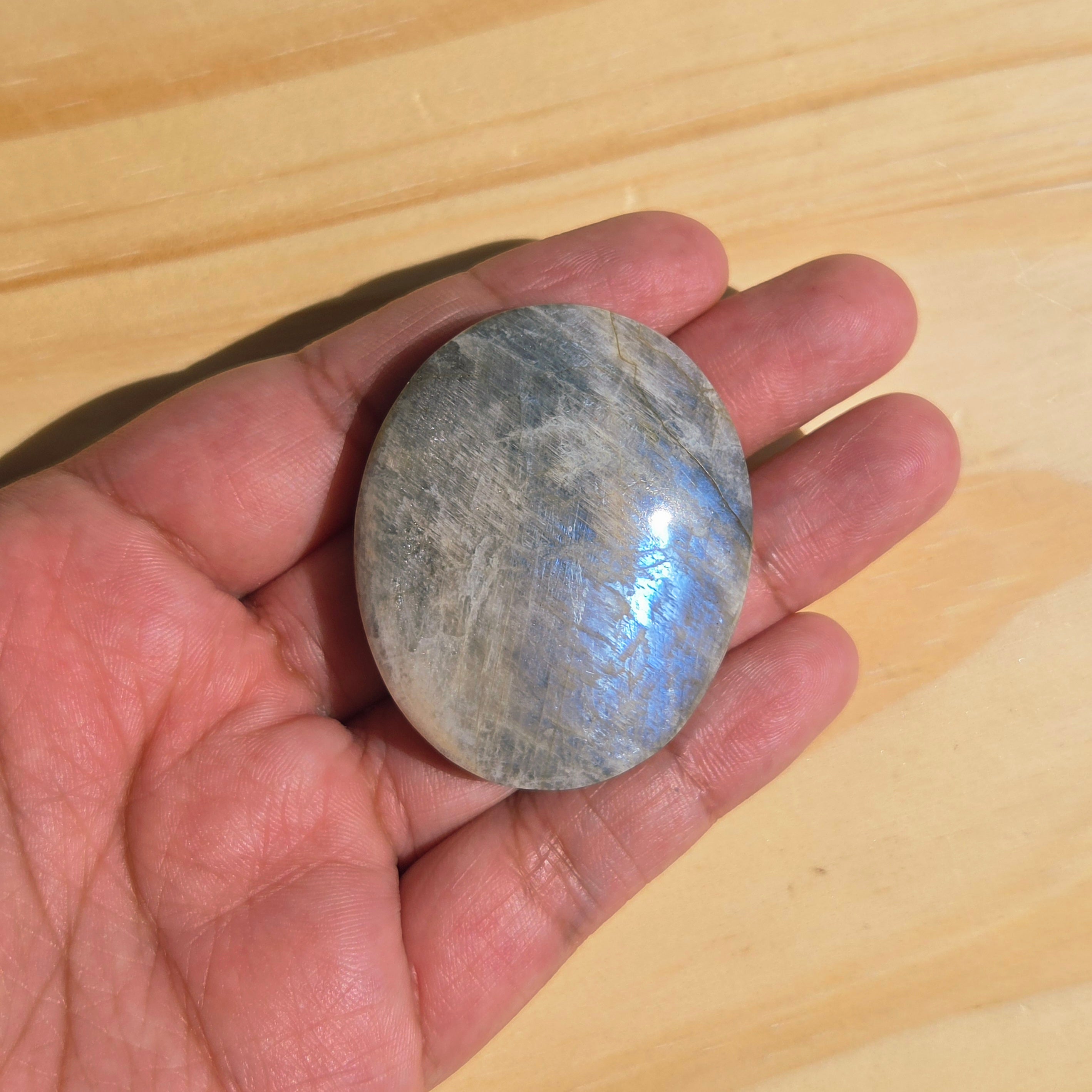 Grey Moonstone Palmstone with Blue Flash | Option D
