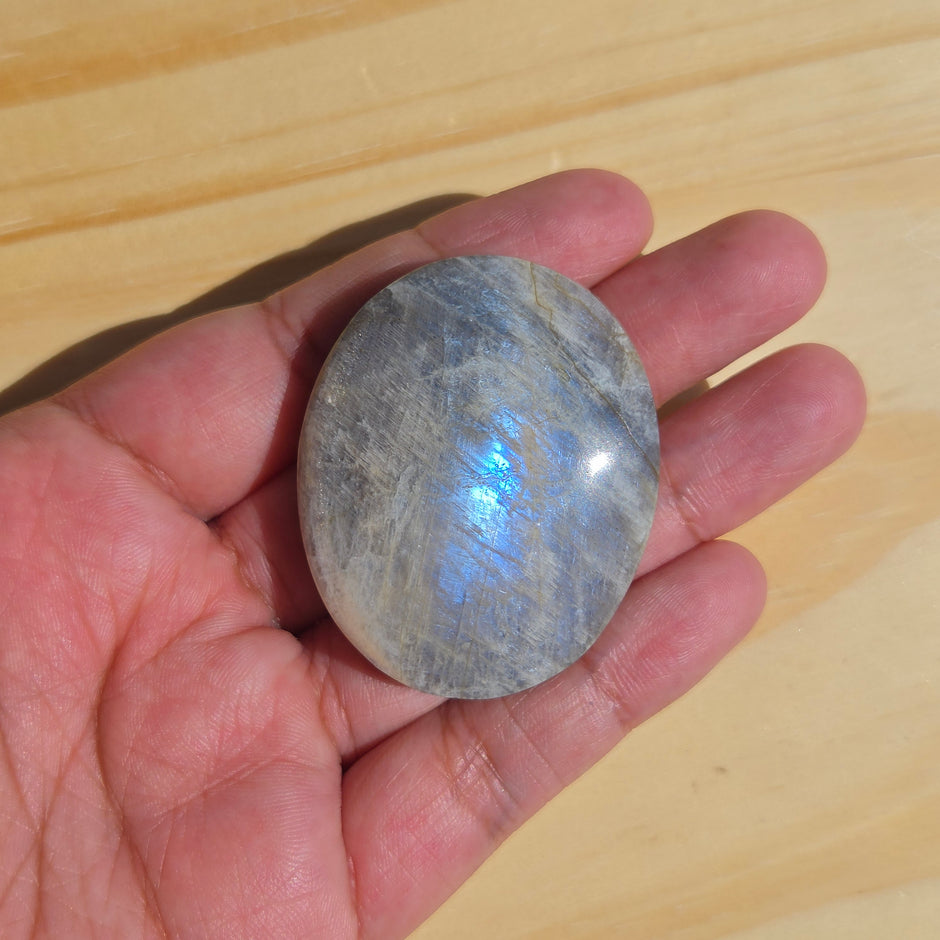 Grey Moonstone Palmstone with Blue Flash | Option D