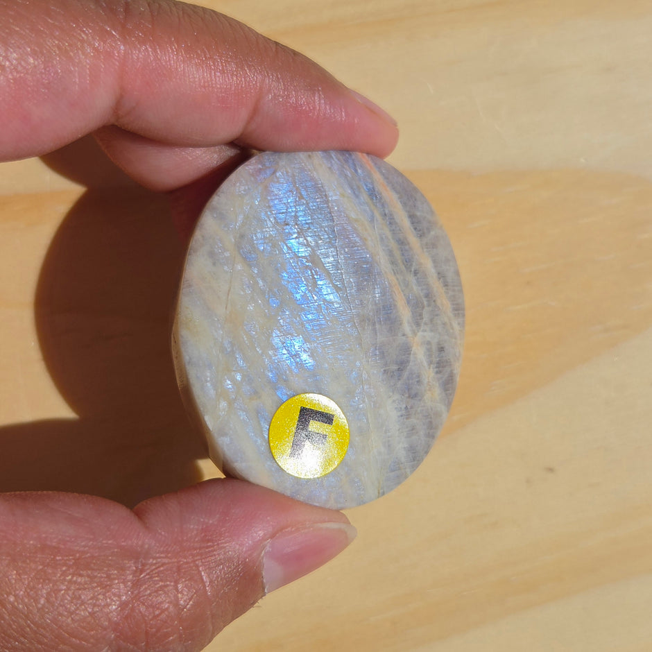 Grey Moonstone Palmstone with Blue Flash | Option F