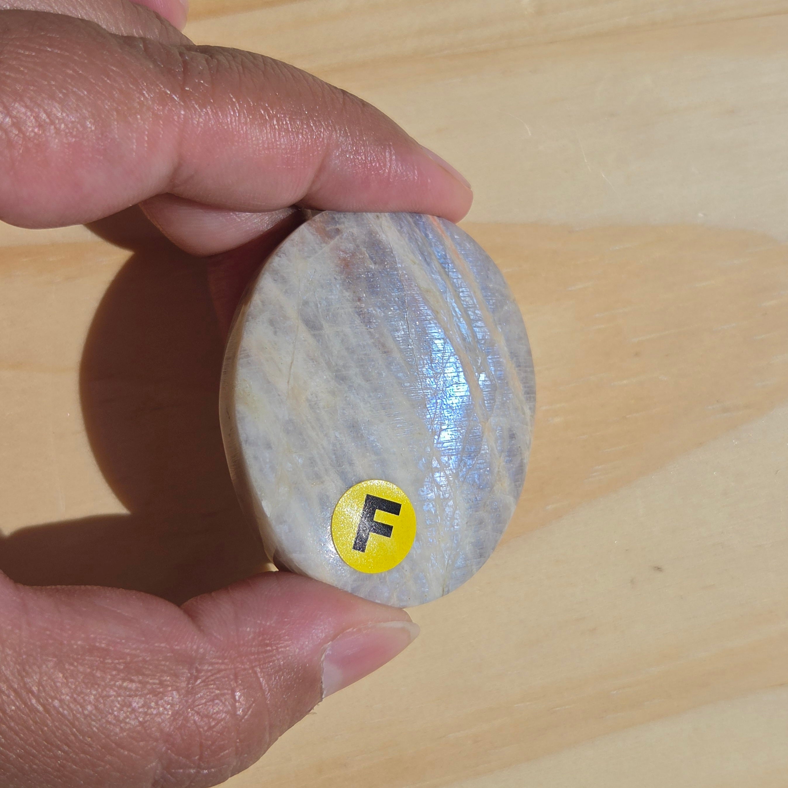 Grey Moonstone Palmstone with Blue Flash | Option F