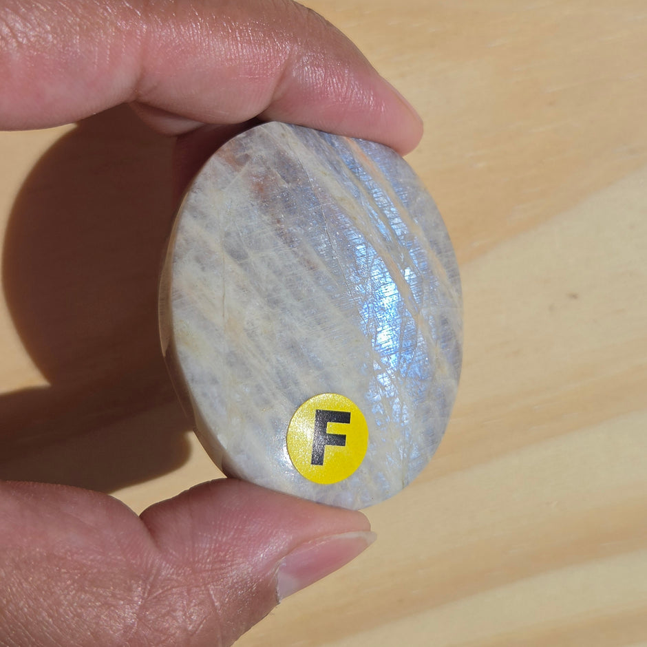 Grey Moonstone Palmstone with Blue Flash | Option F