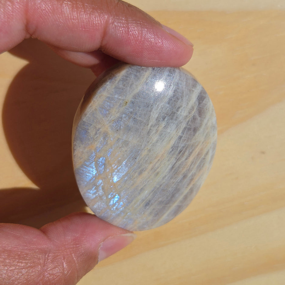 Grey Moonstone Palmstone with Blue Flash | Option F