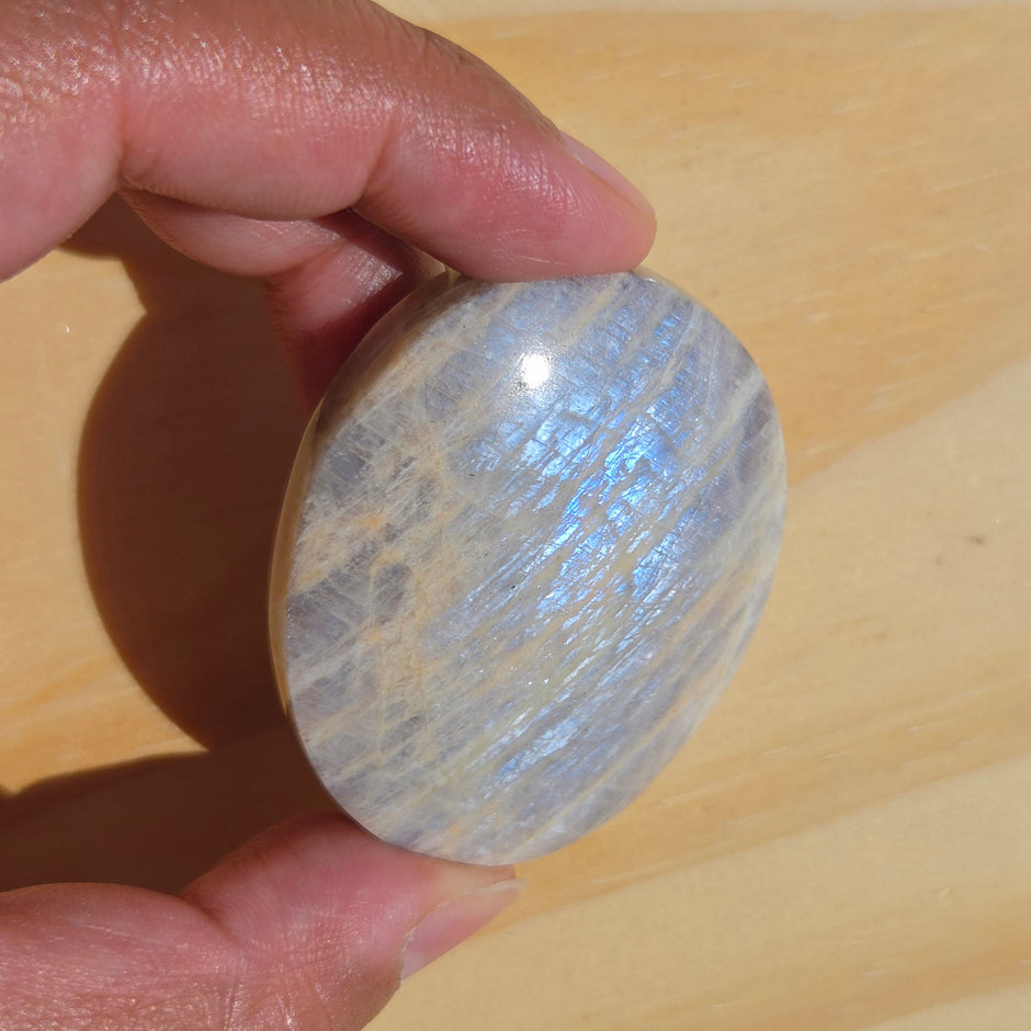 Grey Moonstone Palmstone with Blue Flash | Option F