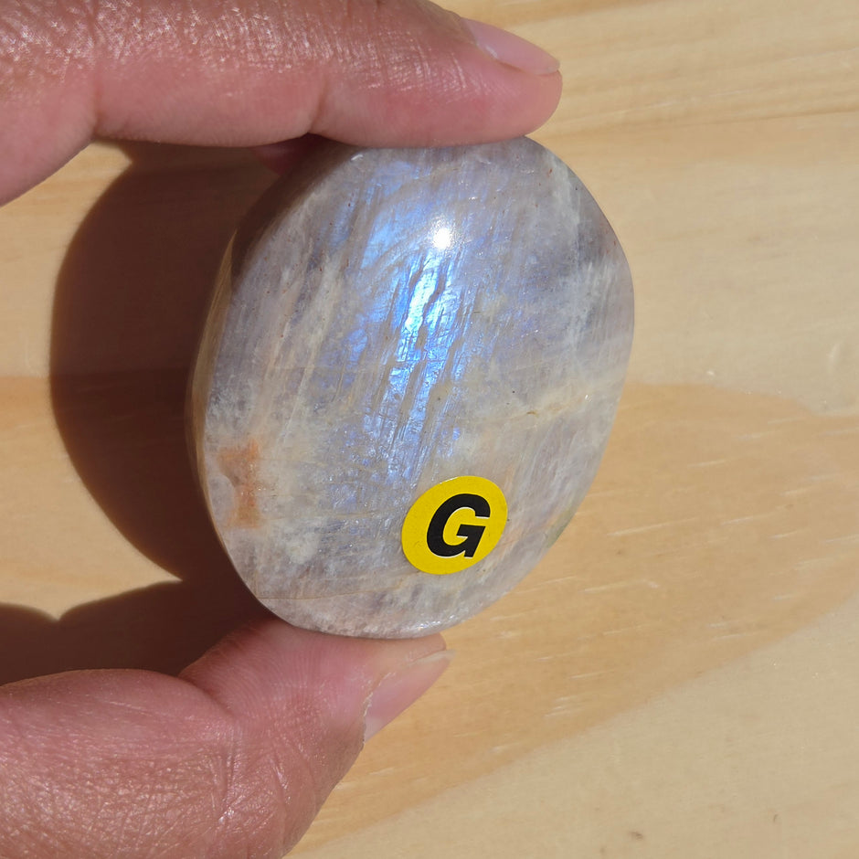 Grey Moonstone Palmstone with Blue Flash | Option G