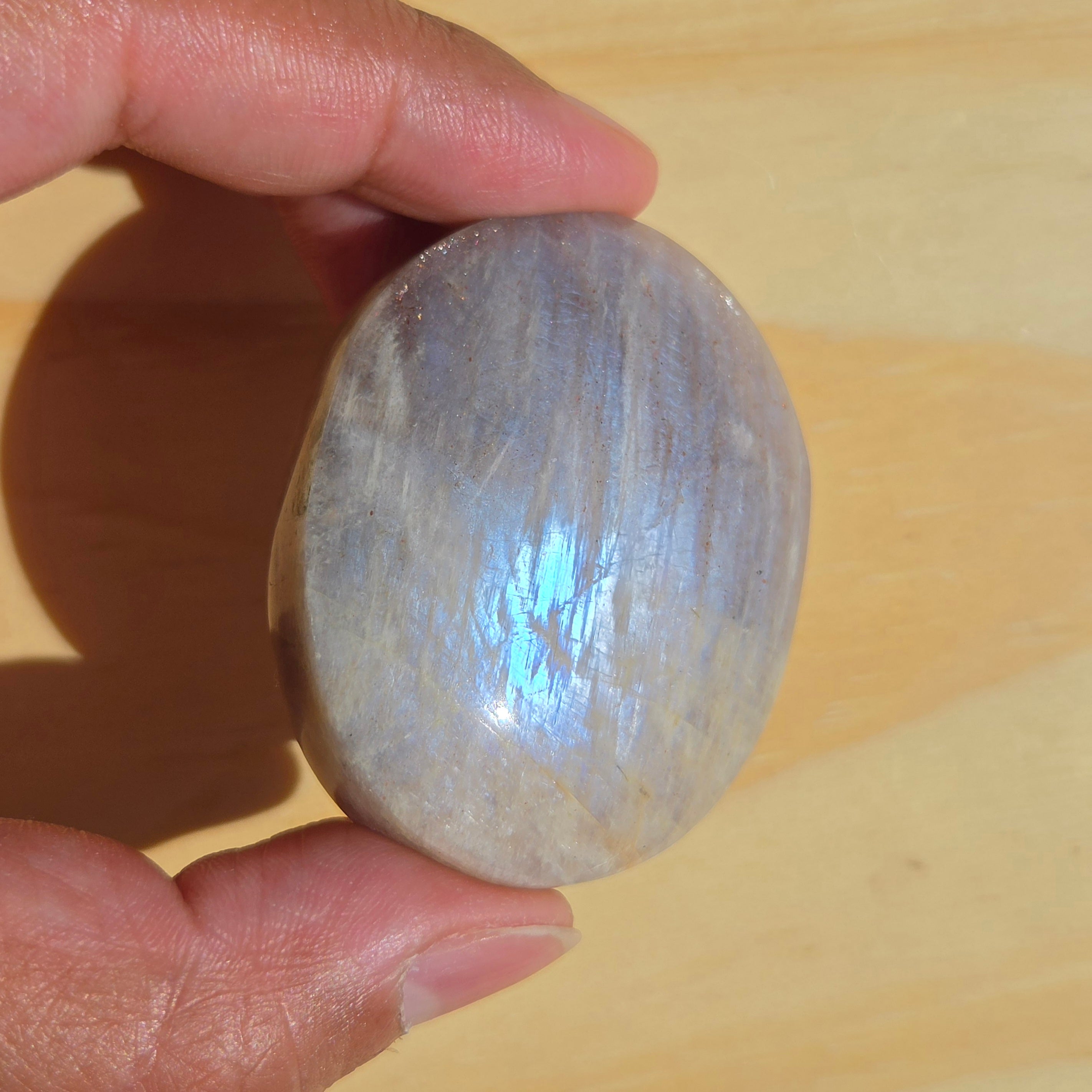 Grey Moonstone Palmstone with Blue Flash | Option G