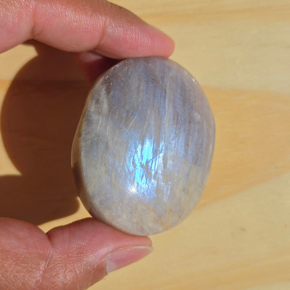 Grey Moonstone Palmstone with Blue Flash | Option G