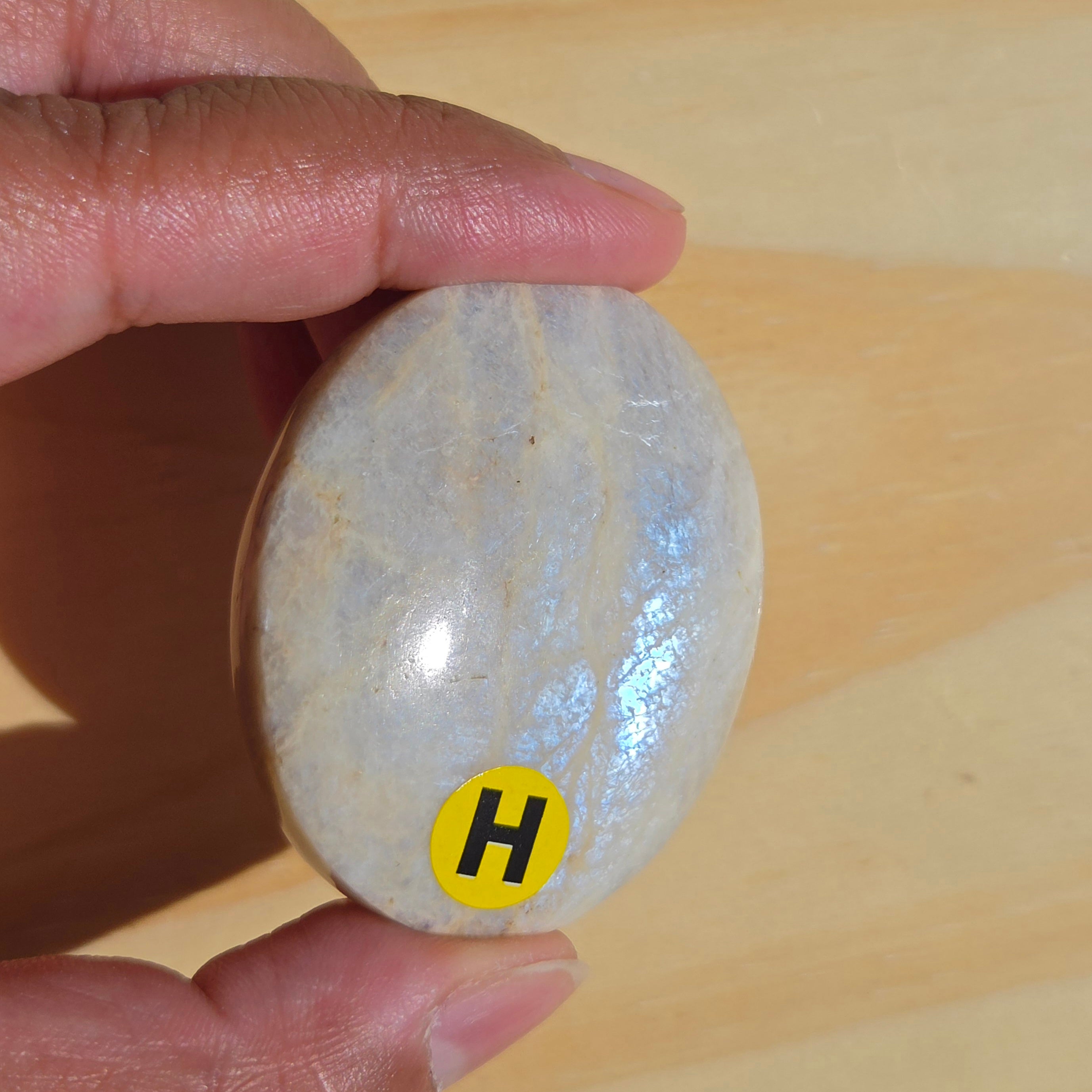 Grey Moonstone Palmstone with Blue Flash | Option H