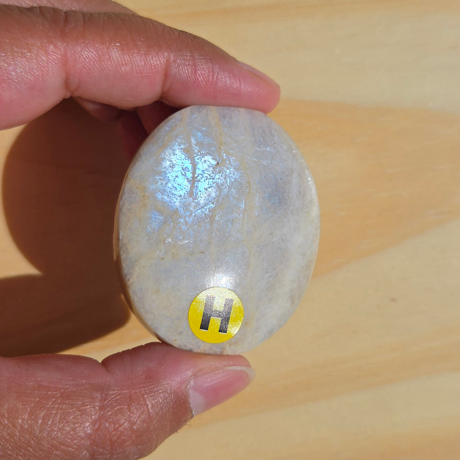 Grey Moonstone Palmstone with Blue Flash | Option H