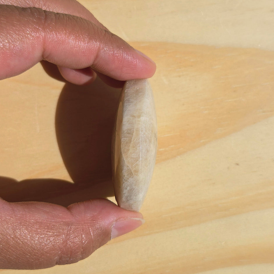 Grey Moonstone Palmstone with Blue Flash | Option H