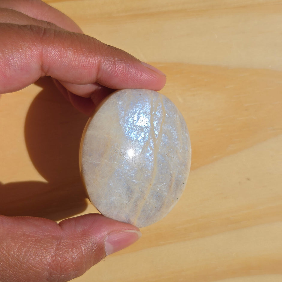 Grey Moonstone Palmstone with Blue Flash | Option H