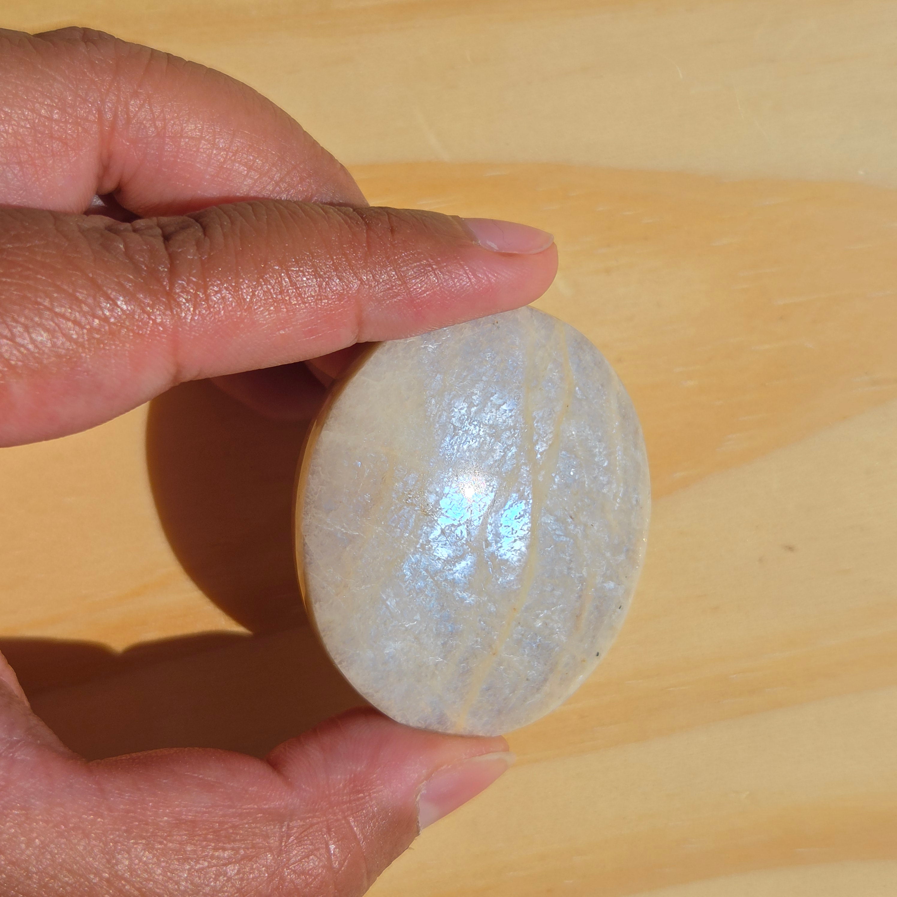 Grey Moonstone Palmstone with Blue Flash | Option H