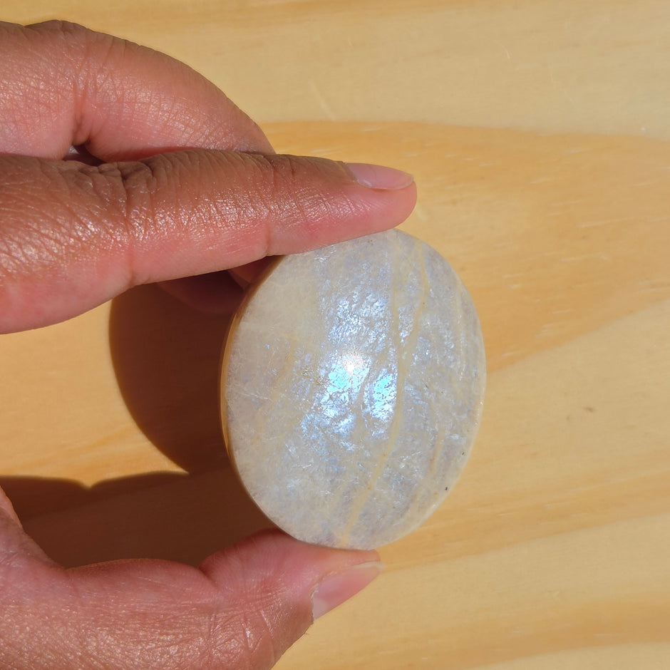 Grey Moonstone Palmstone with Blue Flash | Option H
