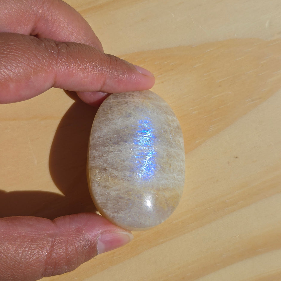 Grey Moonstone Palmstone with Blue Flash | Option I