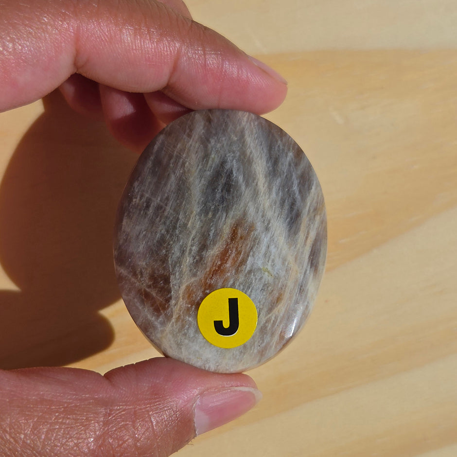 Grey Moonstone Palmstone with Blue Flash | Option J