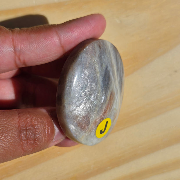 Grey Moonstone Palmstone with Blue Flash | Option J